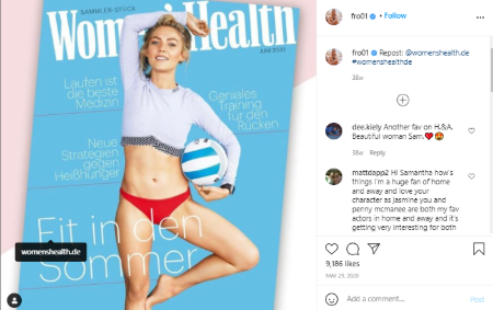 Sam Frost promoting Women's Health